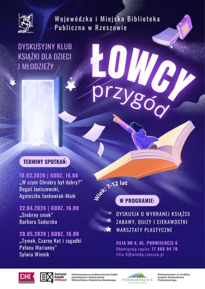 Grafika promująca spotkania klubu dla dzieci Łowcy przyg&oacute;d